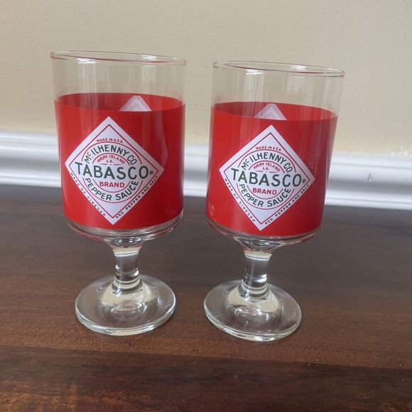 2-  Tabasco Pepper Sauce‎ Hot Bloody Mary Stemmed Goblet Glasses Vintage Barware - Picture 1 of 6